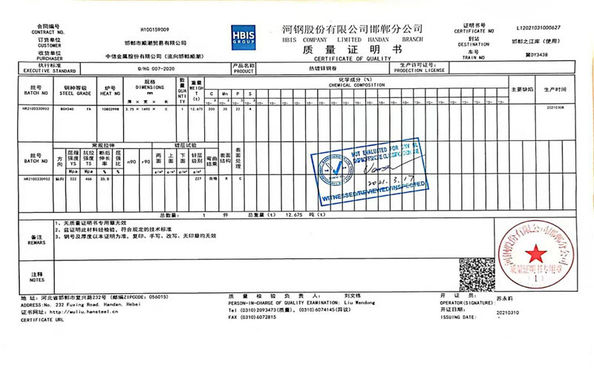 中国 Mingyang  Steel (Jiangsu) Co., LTD 認証